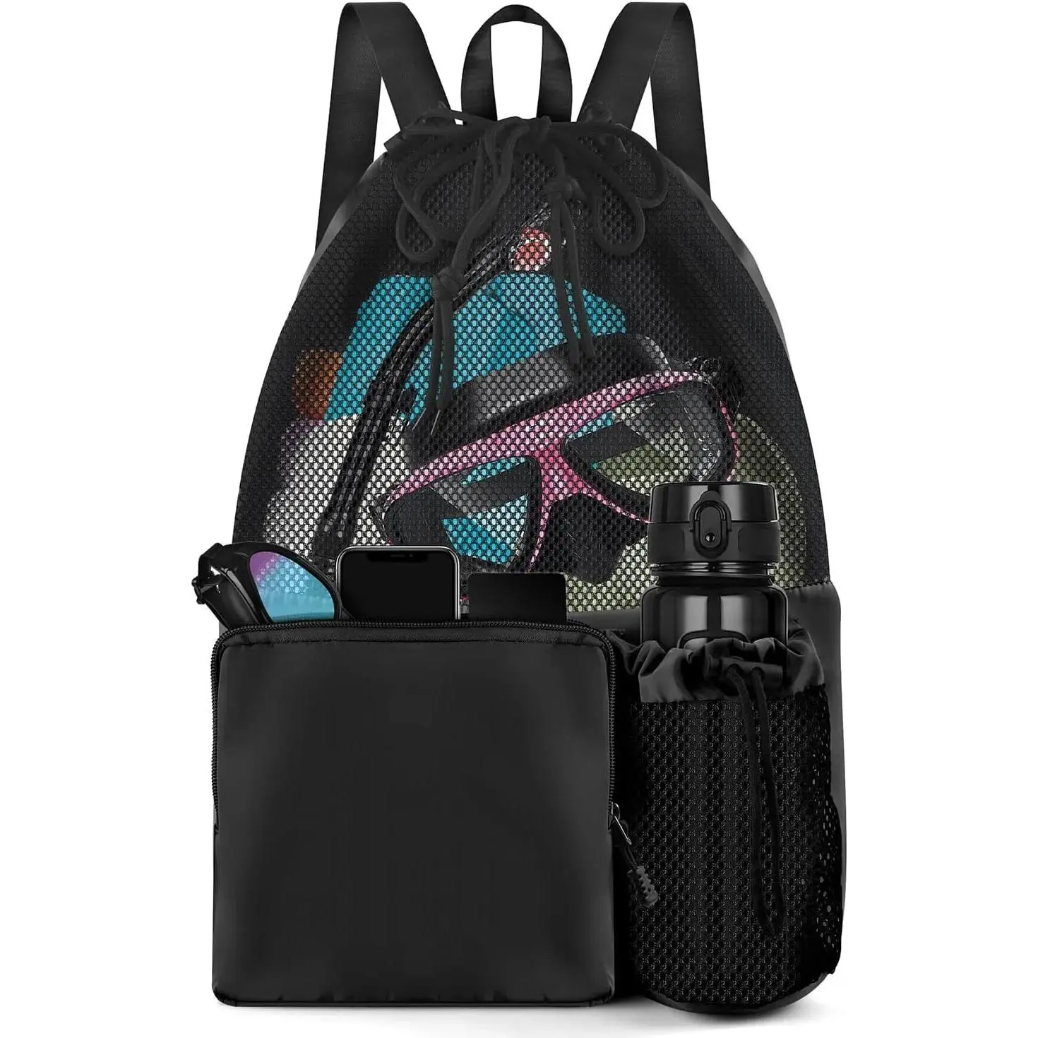 Swim Bag Beach Backpack with Wet Pocket Mesh Drawstring Bags for Swimming, Gym