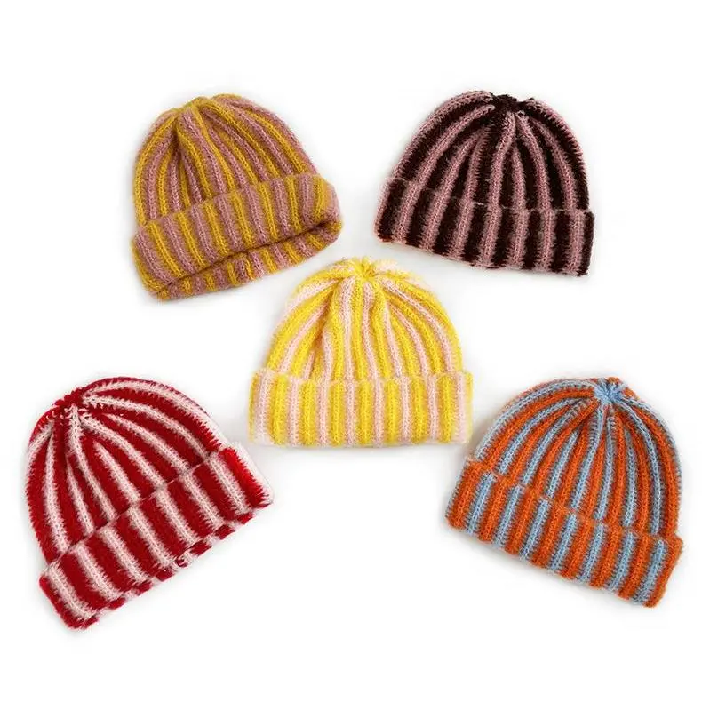 Stylish Women’s Knitted Hat – Colorblock Stripes for Fall and Winter, Warm & Cozy Accessory for Casual Wear and Outdoor Adventures