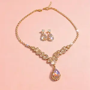 Dainty Hypoallergenic Aurora Jewelry Set, CZ Embellished, Perfect for Wedding/Gala, a Thoughtful Gift Vintage Hypoallergenic Aurora Necklace Set, 2-Piece Design, a Warm Gift to Remind Her of Your Love
