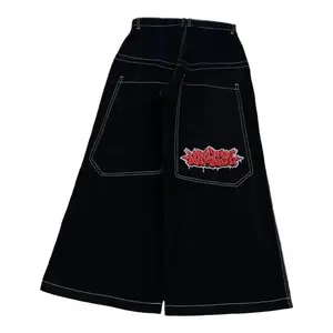 Y2K Vintage Embroidered Baggy Wide Leg Jeans, Hip Hop Harajuku Goth Streetwear Fashion High Quality Denim Pants for Men and Women