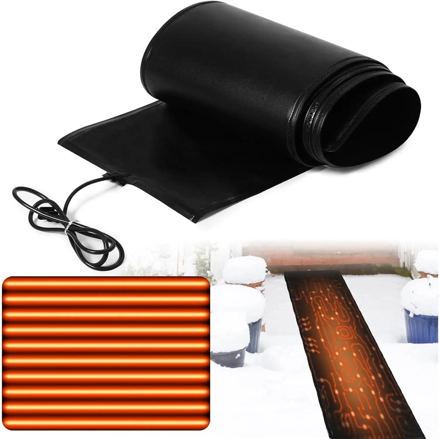 1 Piece 13 Inch x 5 Feet Heated Snow Melting Mat Suitable for Roofs, Driveways, and Walkways - Waterproof, Non-Slip, Energy-Saving, Outdoor Electric Snow Removal Mat