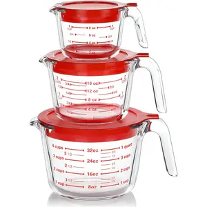 6-piece Set with Lid Glass Measuring Cups, 1 Cup, 2 Cups, 4 Cups with Handle Measuring Cups, Nestable Liquid Measuring Cups for Kitchen Use
