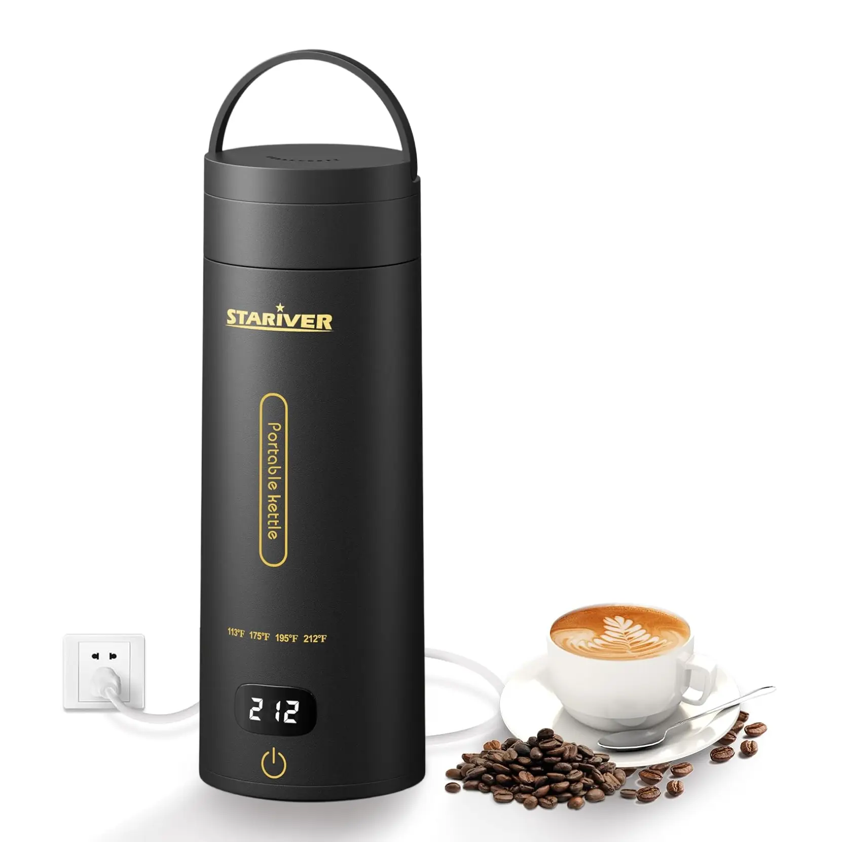 Travel Electric Kettle Portable Small Mini Tea Coffee Kettle Water Boiler, Water Heater with 4 Temperature Control,304 Stainless Steel with Auto Shut-Off & Boil Dry Protection, BPA-Free (Black)