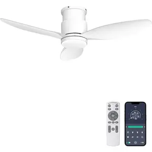 42'' Flush Mount Ceiling Fans with Lights, Remote/App Control, Dimmable, Silent Indoor/Outdoor Ceiling Fan for Porch, Bedroom, Kitchen, White