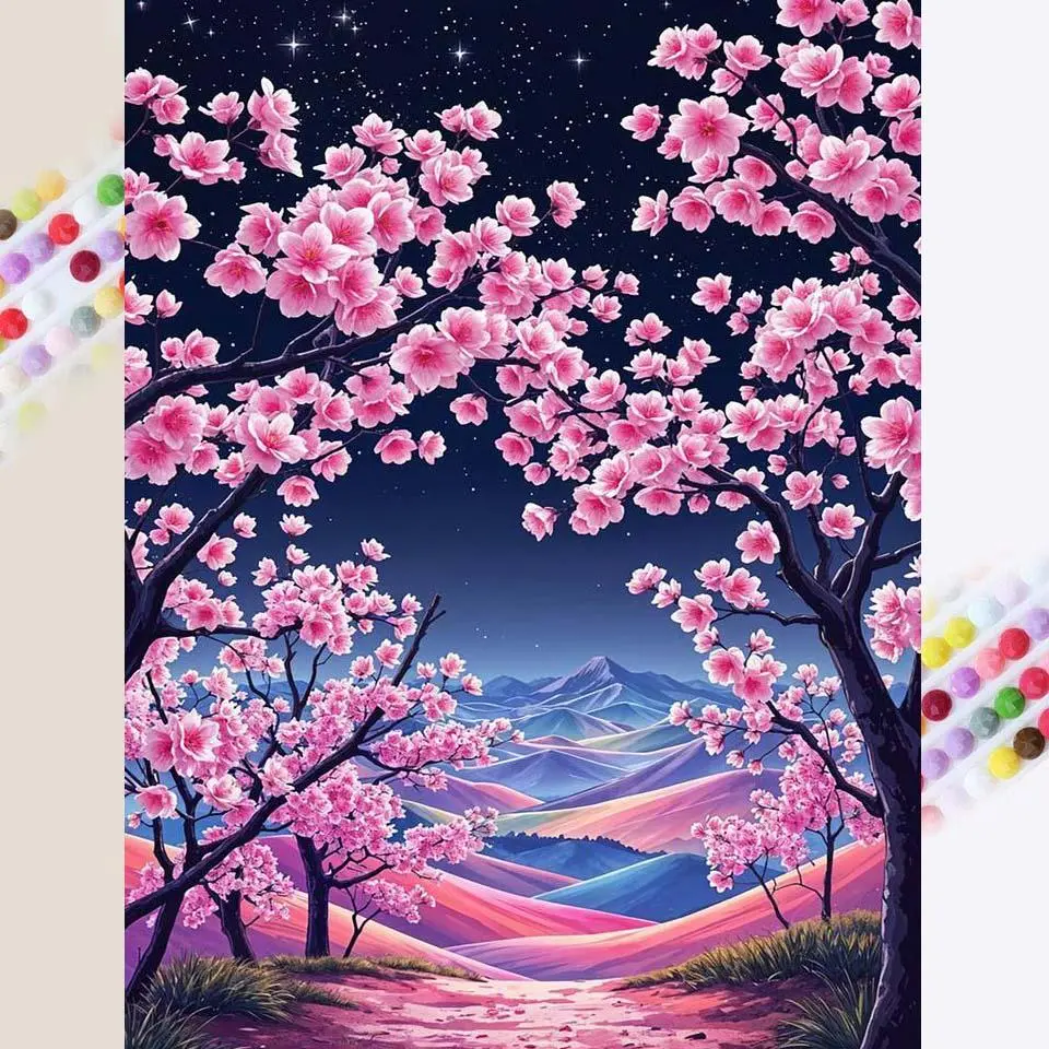 Cherry Blossom Tree Pattern Diamond Pattern Design DIY Diamond Arts Colorful Painting Kit without Frame, DIY 5D Diamond Arts Colorful Painting Kit, Wall Art Decor for Home, Diamond Art Kits