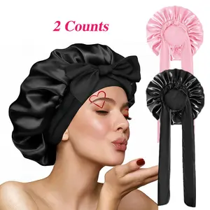 ZIHAN Solid color hair cap with 2 imitation satin sleeping caps, suitable for women's curly and straight hair, suitable for girls and women's heat-resistant styling tools, adjustable