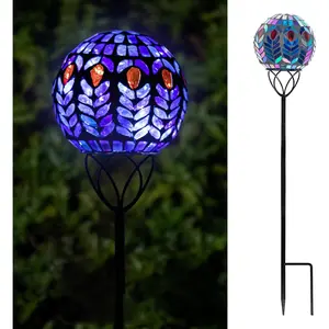 Solar Lights Outdoor Garden Decor Mosaic Solar Garden Lights  Glass Ball LED Pathway Stake Light for Landscape Lawn Patio Yard Decoration 6 inch