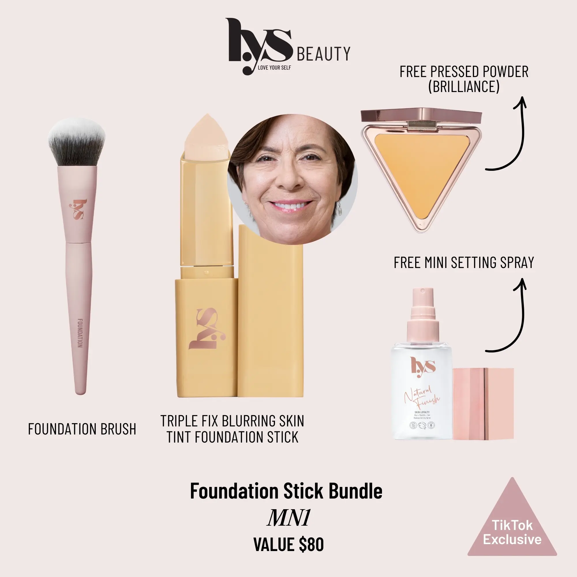 LYS Beauty Foundation Stick + Brush Bundle - 2 FREE Gifts Included - Pressed Setting Powder and Mini Setting Spray