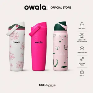 Owala Pink Drop 30oz FreeSip Water Bottle – Leakproof Insulated Stainless Steel Tumbler, BPA-Free Straw Cup, Cute Pink Print, TikTok Viral Gift