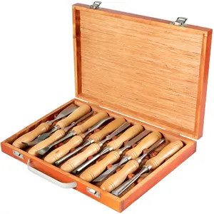 【Father's Day】VEVOR 12-Piece Wood Lathe Chisel Set, 3.75" Blade, Woodworking & Carving Tools with Wooden Case for Furniture & Root Crafting