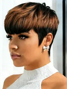 Pixie Wig Blonde Color Stylish Fashion Wig Pixie Cut Short Straight Wig for Women, Human Hair Machine Made Wig for Daily and Party Use