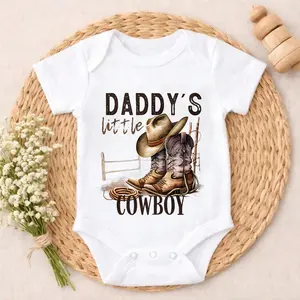 Baby Bodysuit Daddy's Little Cowboy Print 100% Pure Cotton Non-Irritating Snap Closure Breathable Stretchy Perfect For Gifting & Everyday