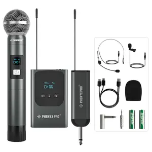 Phenyx Pro PDP-2-1H1B Dual Digital Wireless Microphone System – Handheld Mic & Bodypack Transmitter w/ Headset/Lapel, Mini Receiver, 2x15 UHF Frequencies, for Singing, Speaking, Streaming
