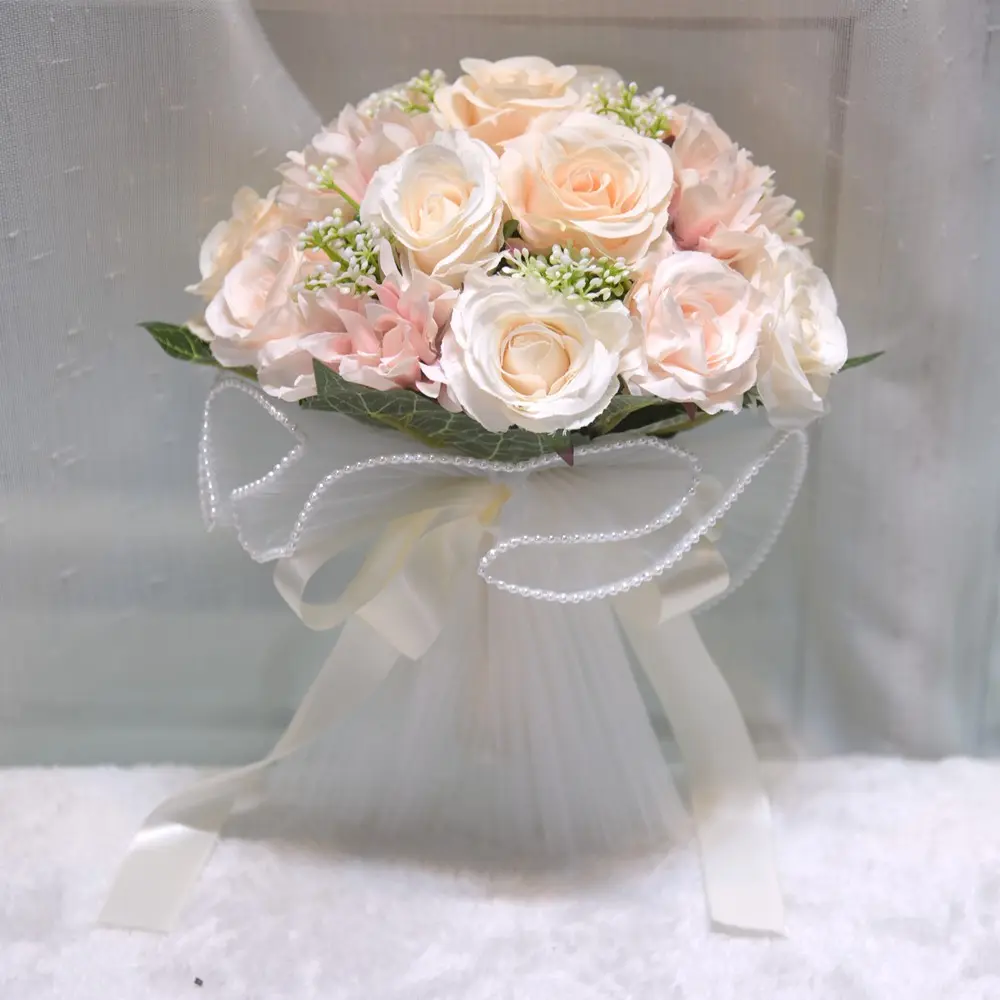 Champagne Wedding Artificial Decorative Rose Bouquet, Floral Lace Details, Perfect for Weddings and Engagements, Bridal Handheld Flowers, Valentine's Day, Mother's Day Gift, Versatile Use, Decor, Artificial Bouquets