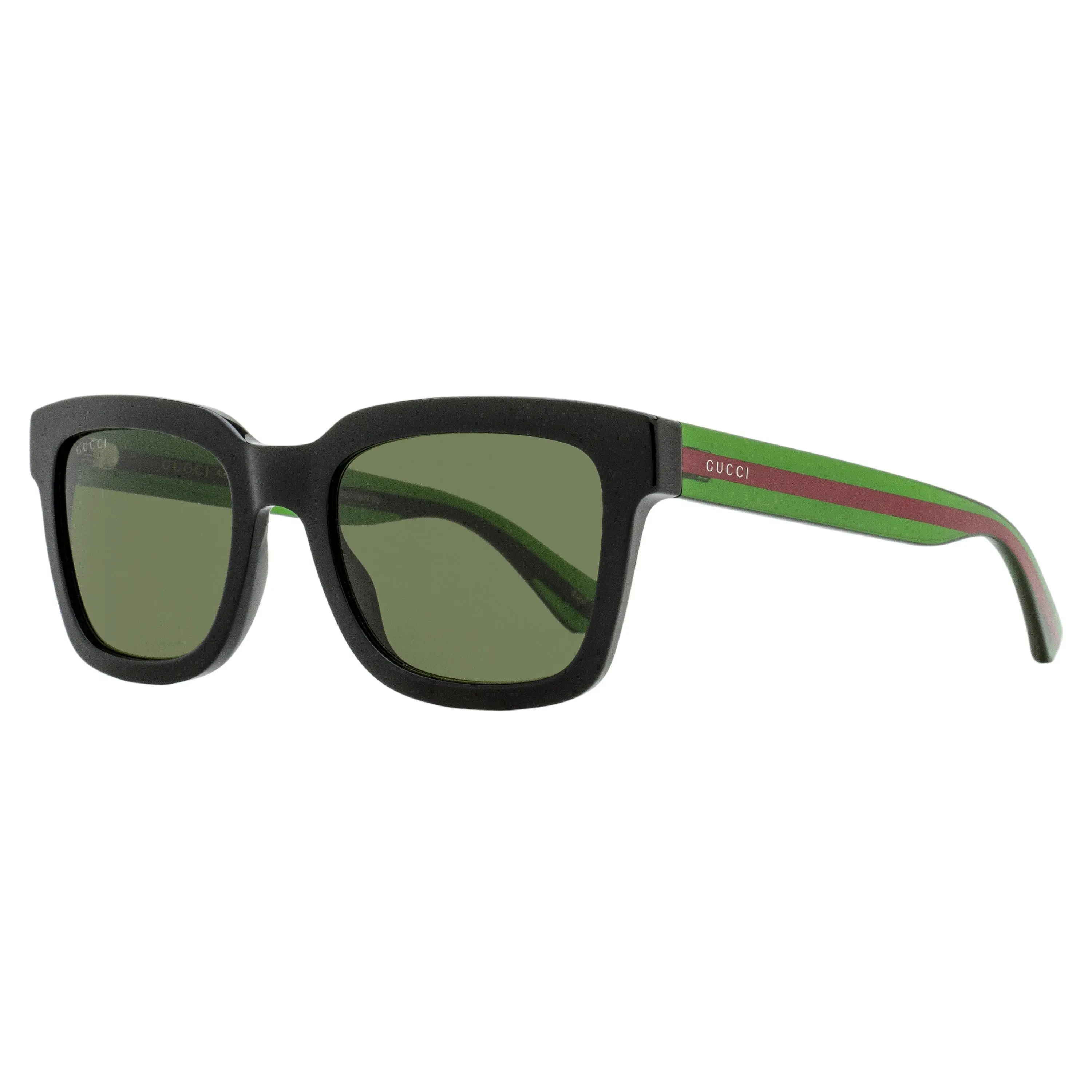 Gucci Rectangular Web Sunglasses - GG0001SN 002 Black/Green 52mm, Modern Frames, Rectangle Styles, Sleek Rectangular Design, Stylish, Fashion Glasses, Modern Frames Sunglasses, Rectangle Styles Sunglasses