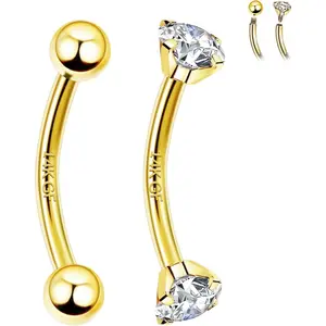 2 count 14k  Filled Eyebrow Rings, 16G Threaded Rook Piercing , Surgical Steel Vertical Lip Labret  Tongue Ring Daith Earring Curved Barbells
