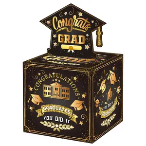 Gold Border Graduation Surprise Money Box, Graduation Gift, Party Atmosphere Decor, Graduation Theme Party Gift for Friends and Family, Congrats Grad, Gift Box Design