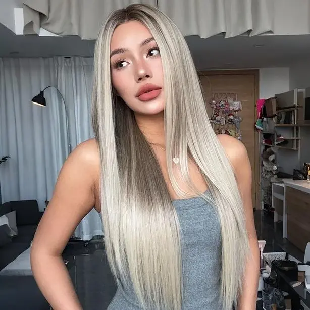 SMILCO/28 Inches | Mixed Brown Ombre Futura hair | Costume | Straight Hair | Synthetic Lace Front Wigs | SM9227 long straight