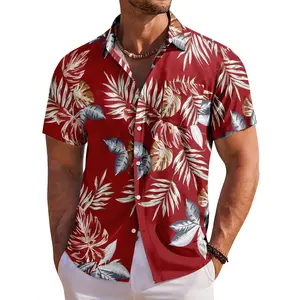 Men's Hawaiian shirt short sleeved flower button tropical holiday beach outfit polyesterRAIMENTRY