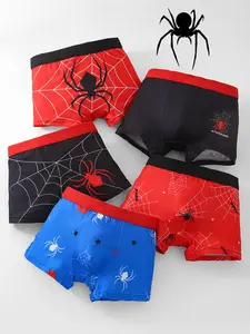 5pcs Boys' Spider Print Briefs, Comfortable Skin-Fit Underwear, Youth Underwear, Loose-Fitting Sportswear, All Seasons Wear, Casual Style, Casual Comfy Underwear
