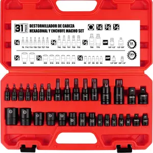 31-Piece Torx Screwdriver Socket & External Socket Set with Internal Threads 14 Star Screwdrivers T8-T70 12 Internal Thread E-Torx Sockets E4-E24 4 Impact Socket Adapter Set