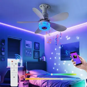 Ceiling Fans with RGB Lights - Flush Mount Ceiling Fan Light with LED 3CCT Dimmable, Tropical Palm Leaf Ceiling Fans for Indoor Party,Covered Outdoor