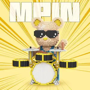 5150 Piece Bear Drummer Creative Building Blocks, 32cm High Cute Bear Shape Toy, Unique Gift for Kids or Home Decor Block Figures Building Block Model