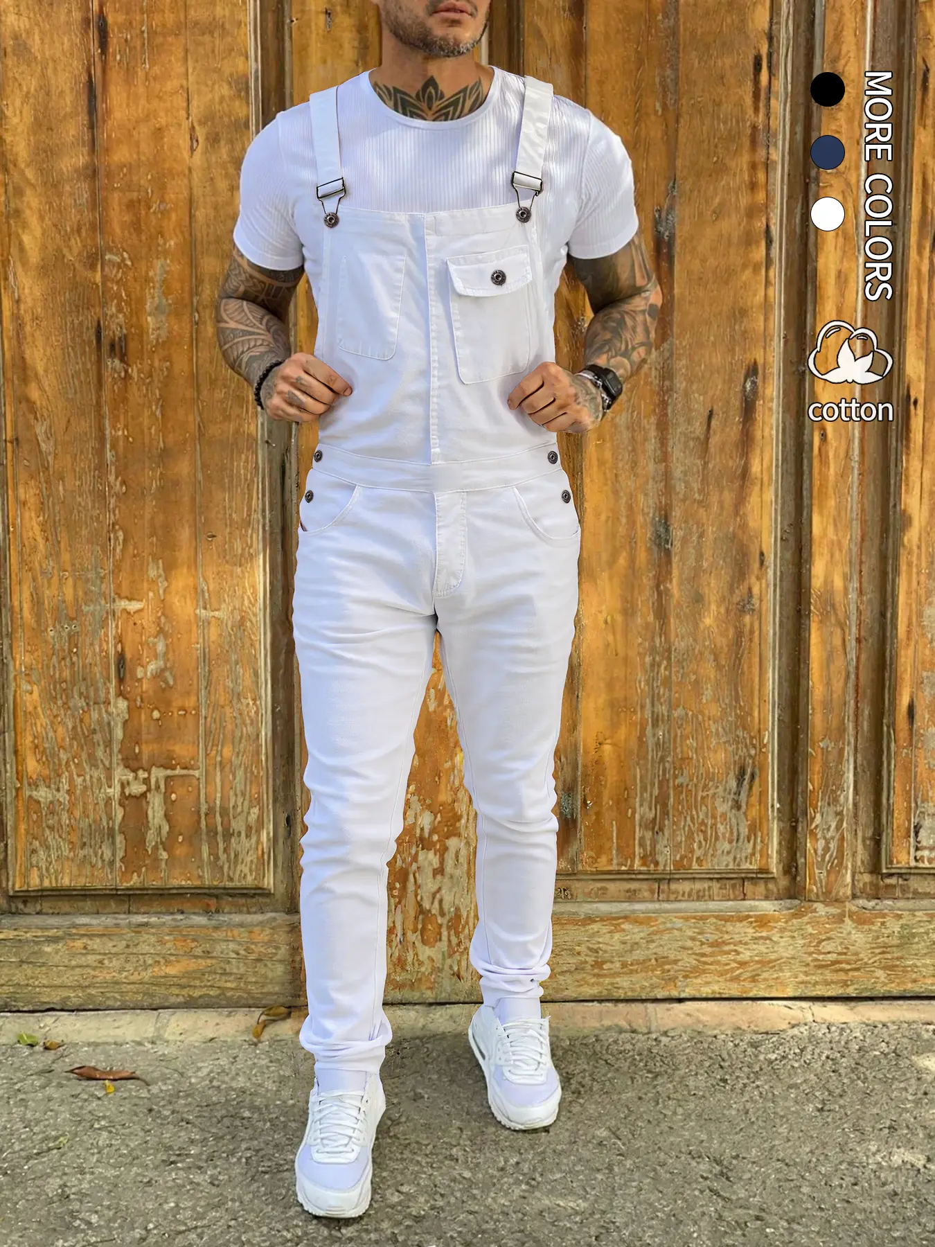 Men's Slim-Fit Denim Overall, Stretch Workwear Suspender Jumpsuit with Adjustable Straps & Pockets