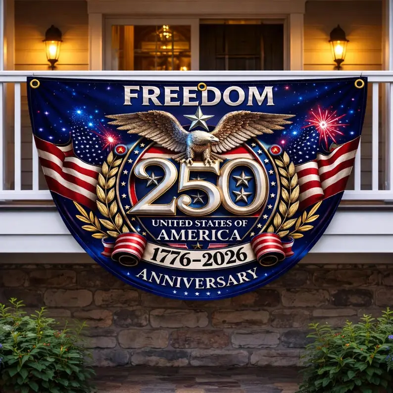 USA 250th Anniversary Fan Flag: Semiquincentennial 1776-2026 Patriotic Eagle Outdoor Banner, 250 Years Of Freedom, July 4th Independence Day