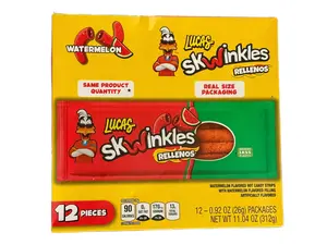 Lucas Skwinkles Rellenos Watermelon Candy Strips 12 Pack NW 11.04 oz (321 g) – Watermelon Flavor Filled Candy – Mexican Spicy Candy