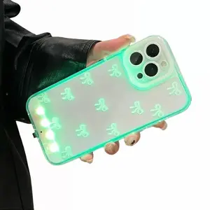 Oceantree LED Ribbon Bowknot Handheld Cellphone Casing - Wireless-Friendly, Transparent Butterfly-Design Protective Cover for iPhone 11/12/13/14/15/16/17 Pro/Pro Max/Plus Devices, Stylish Daily Use Accessory