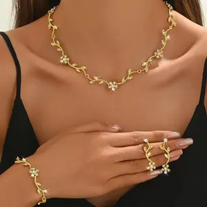 4-piece necklace, earring, bracelet, bride's wedding jewelry set, rhinestone necklace, bridesmaid's wedding accessories