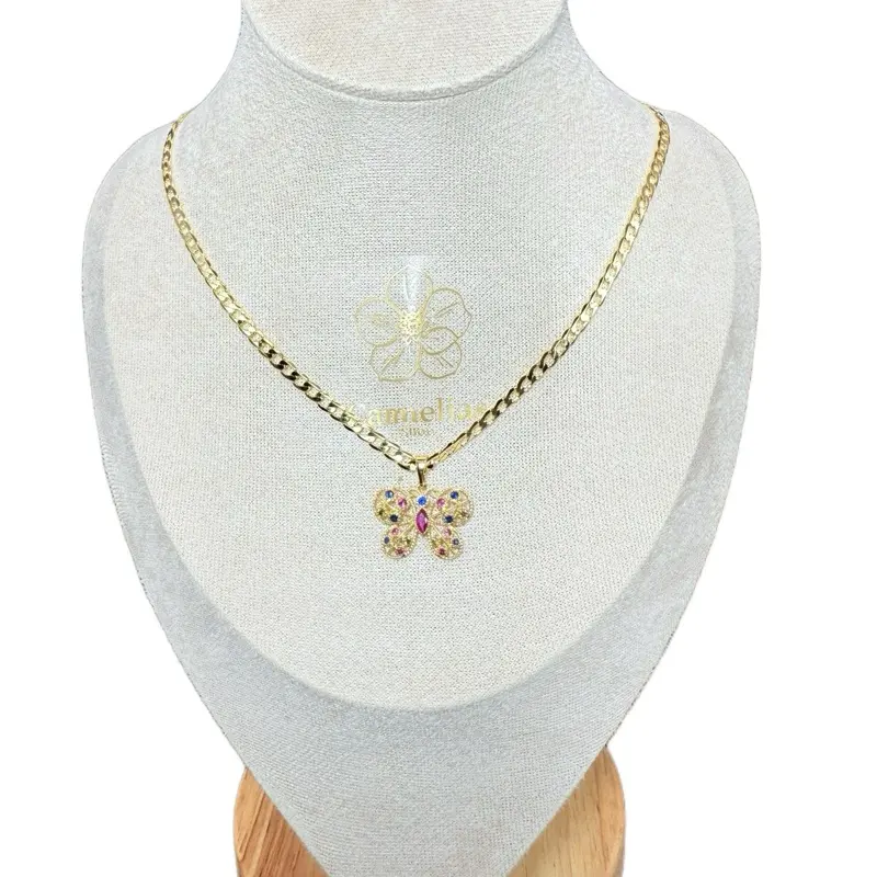 Cuban Chain 20 inches long with a Butterfly Pendant Model 7025 Gold-Tone Necklace Jewelry