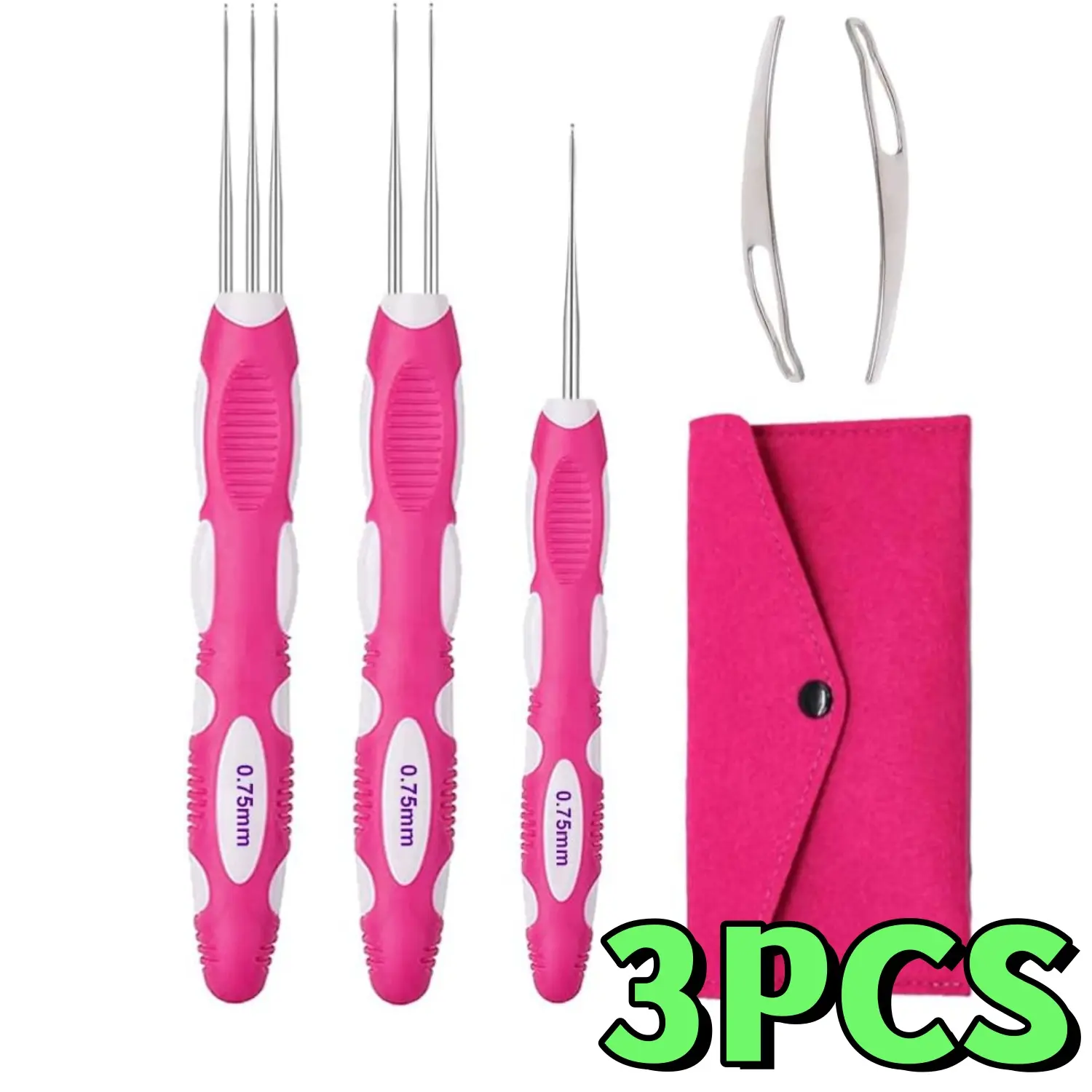 3PCS 0.75 mm Silicone Plastic Dreadlock Crochet Multi-Hook Set - Sturdy, Durable Needle with Comfortable Grip, Efficient Interlocking Weaving Tool for Locs Braiding, Hair Braiding, Crochet Hooking - Home Improvement Building Supplies