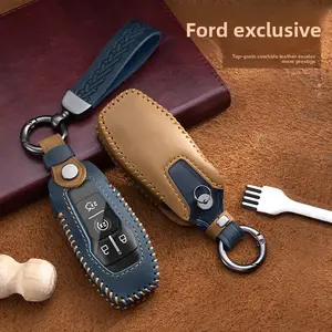 Applicable for Ford key cases, including Focus, Fusion, Mondeo, Kuga, EcoSport, Edge, and Taurus, with leather buckle.Smart Key Fob Replacement Cover accessory men gift