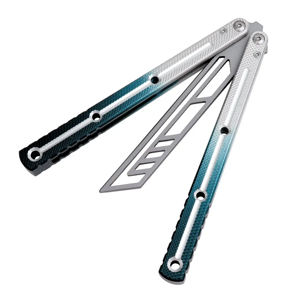 1pc Deep Blue Gradient Balisong, Aluminum Handle, Lightweight, Portable, Non-Sharp Blade, Perfect for Beginners, Safe Learning Tool, Ideal for Knife Enthusiasts