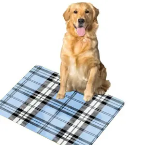 Pet Feeding Mat Light Blue Plaid Pattern And Text Essential Pet Pad For Indoor Outdoor Use