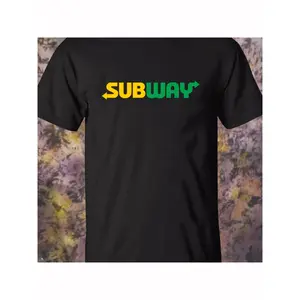 SUBWAY Men's Classic Black Cotton T-Shirt -, Casual Crew Neck with Vibrant Green & Yellow Graphic Print, Short Sleeve, Machine Washable for All-Season Comfort