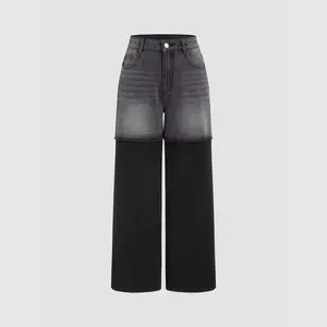 Cider [size 0-10] Cider Denim Mid Rise Two Tone Patched Straight Leg Jeans Dealsforyou