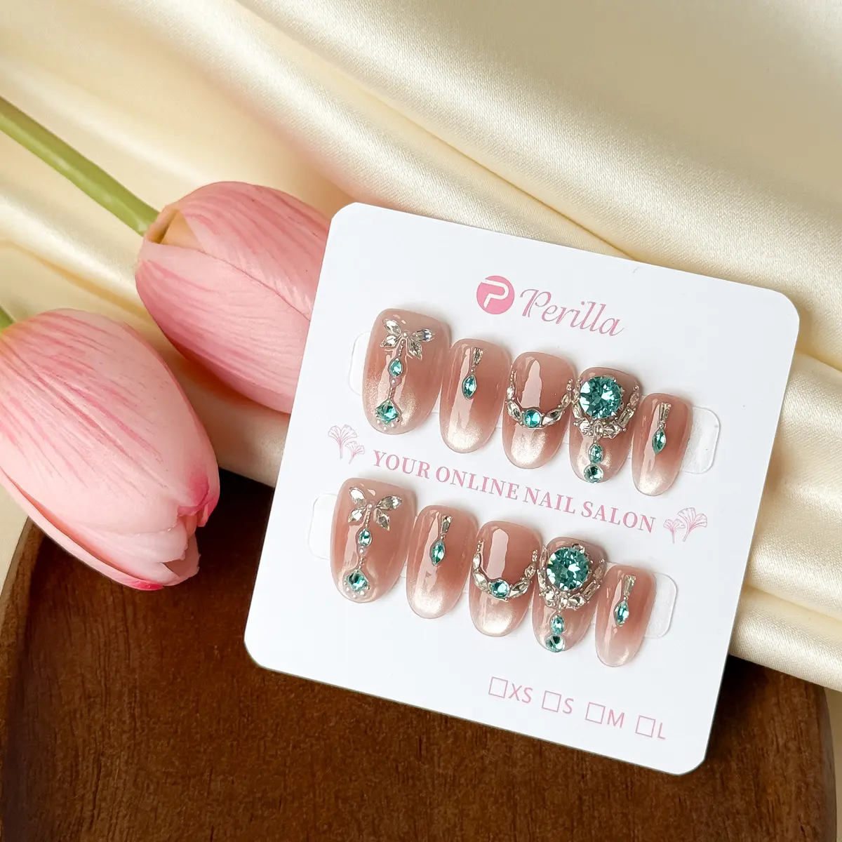Perilla New Designs Collection Cat Eye Handmade Press On False Nails Square Oval Stick on Nails with Tool Kit White French Tip Acrylic Dipping Powder High Quality Glitter
