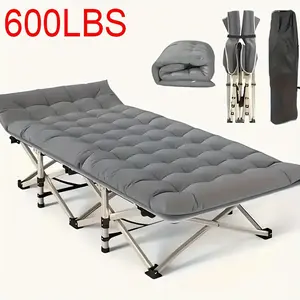 75 Inch Outdoor Folding Bed, Camping Bed With Flip Mattress, Portable Foldable Guest Bed, 600 Pound Load-bearing Capacity, Heavy-duty Bed With Handbag, Suitable For Teenagers, Adults, Travelers, Gardens, Balconies