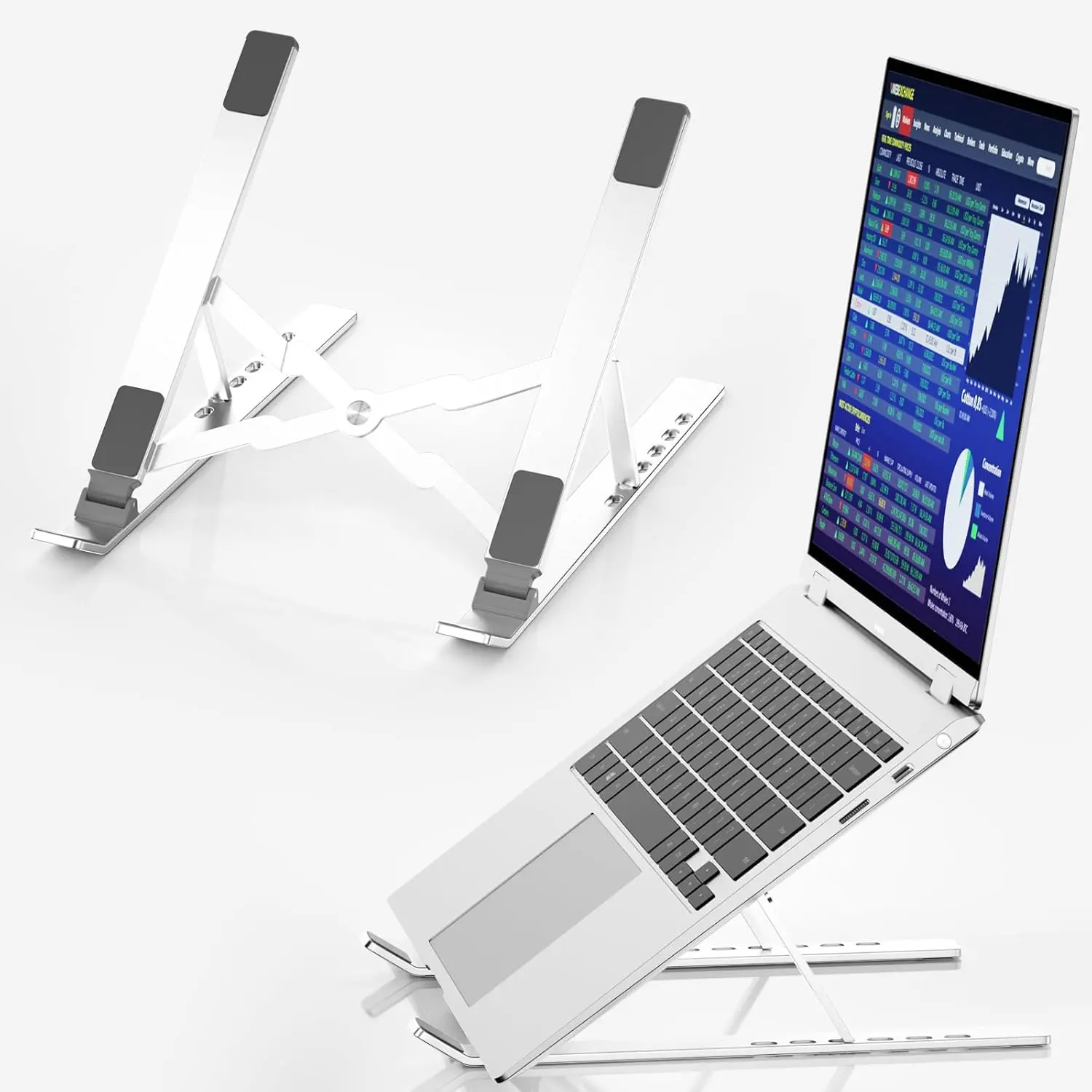 Adjustable Aluminium Alloy Laptop Stand for Desk, 6-Angle Foldable Computer Holder, Computer Peripherals, Silver Desk Mount [New Deal]