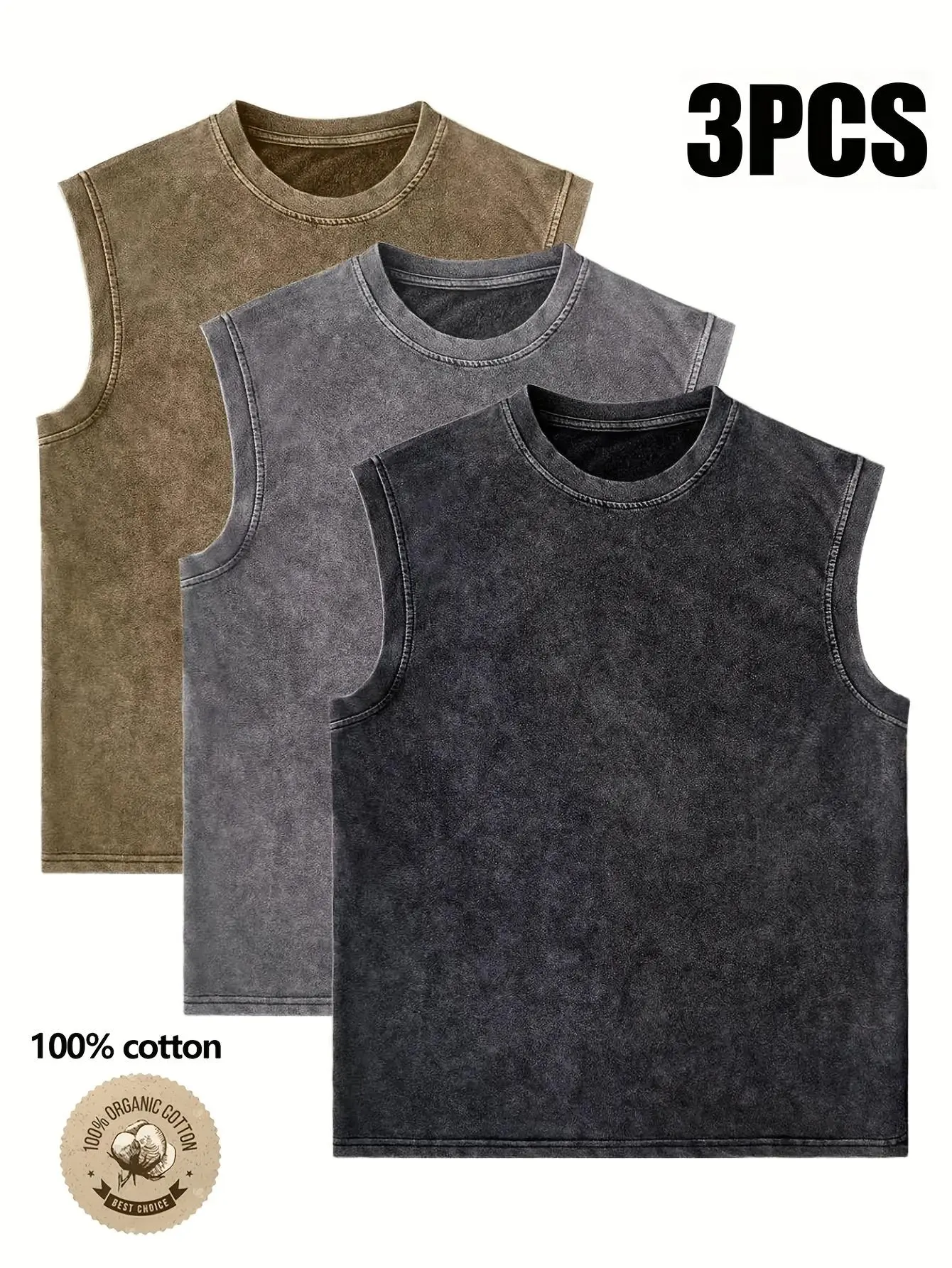 3-Pack Men’s Casual Sleeveless Tank Tops, Vintage Washed Black, Simple & Stylish, Suitable for Everyday Wear and Street Style shopping deals today shopping deals today sleeveless shirt men's wear flash sale summer fitness summer fitness campingessentials