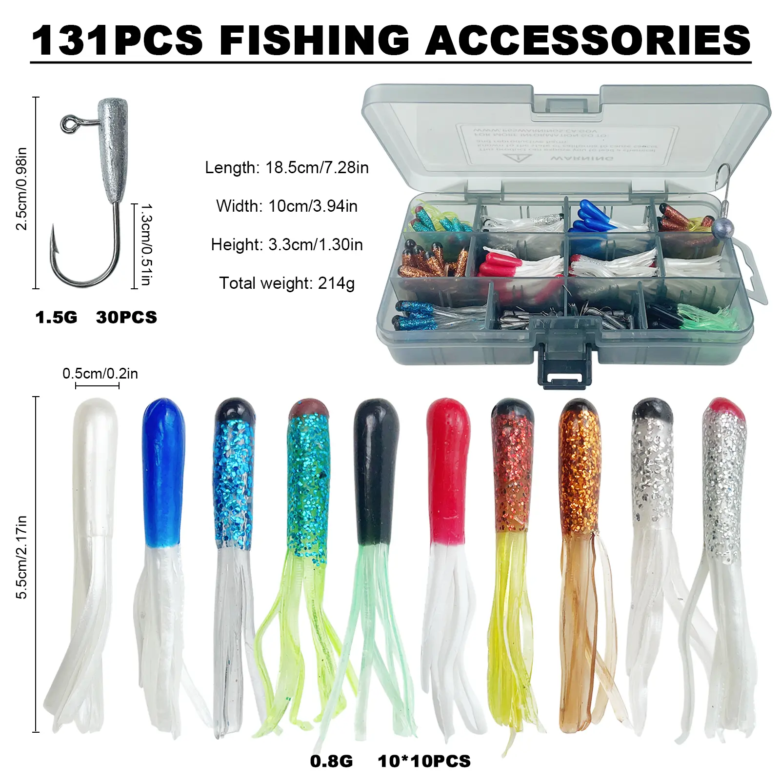 131Pcs Tube Jig Heads with Swimbaits Kit, Pre-Rigged Tubes Lure Soft Lures Bait Hooks Crappie Jigs Crappie Lures Tackle for Bass Trout Freshwater Saltwater Fishing soft plastic jerk bait soft plastic crappie jig
