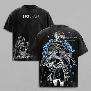 Frieren x Himmel Tee Washed – Frieren: Beyond Journey’s End Vintage Washed Heavy Cotton Oversized Anime Manga T-Shirt , Double Printed Retro Unisex Streetwear Graphic Top, Love After the Journey Fantasy Edition