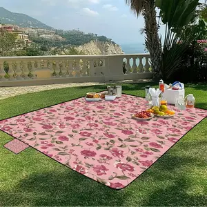 JIT 1pc pink floral pattern background waterproof picnic mat is suitable for camping and the beach - the thickened foldable outdoor blanket with a sand-proof bottom is lightweight and portable. It is an ideal choice for park trips and concerts