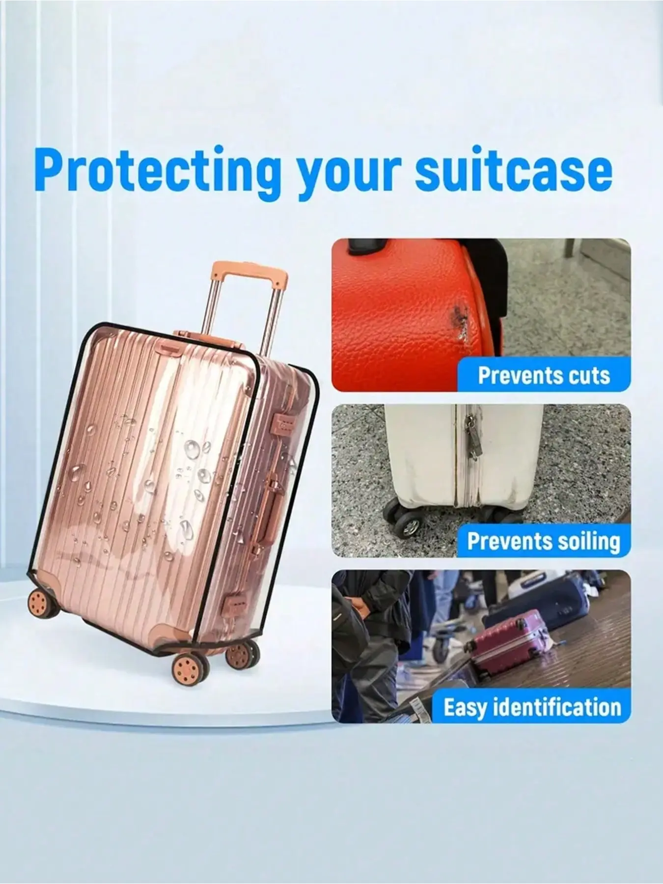 1 transparent trolley suitcase cover, waterproof and dustproof luggage cover, thickened PVC scratch-resistant trolley suitcase cover, transparent luggage cover, luggage protective bag, waterproof, wrinkle-resistant, dustproof, and durable