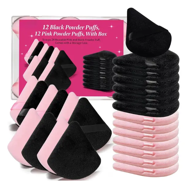 24Pcs Black and Pink Powder Puff, Triangle Powder Puffs, Powder Puffs for Makeup and Cosmetic Foundation