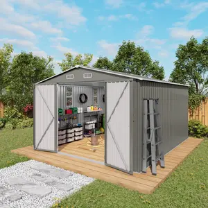 10x12 FT Outdoor Metal Storage Shed with Double Doors & Two Windows, Large Waterproof Garden Tool Shed for Backyard, Patio, Lawn & Poolside