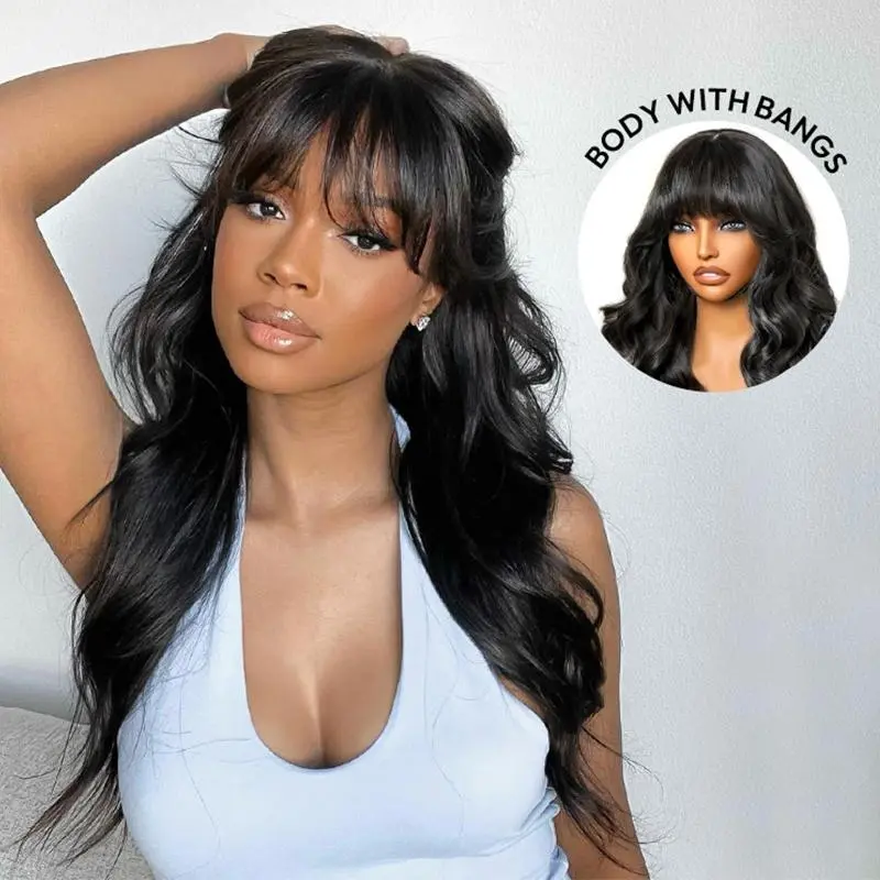 [Today's Deal] Wiggins Hair Body Wave Wig With Bangs 5x5 Lace Closure Wigs Human Hair Ready to Go Glueless Wig Pre Cut Lace Pre Bleached Knots Natural Hairline Beginner Friendly